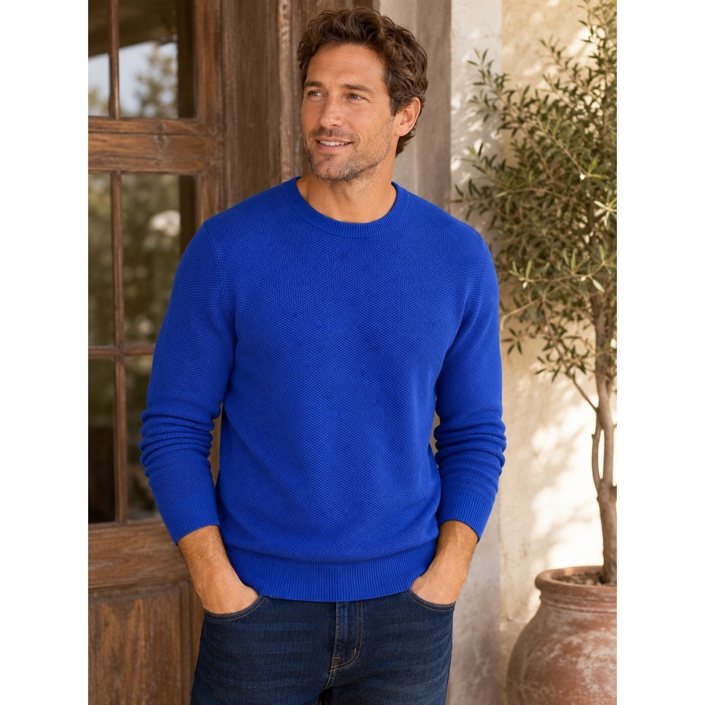 Banana Republic Mens XXL Royal Blue Organic Cotton Honeycomb Crew Sweater 582936